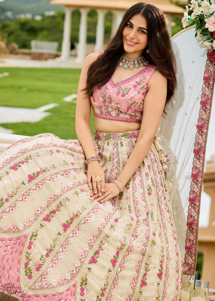 Orchid Petal Gilded Meadow Tissue Lehenga