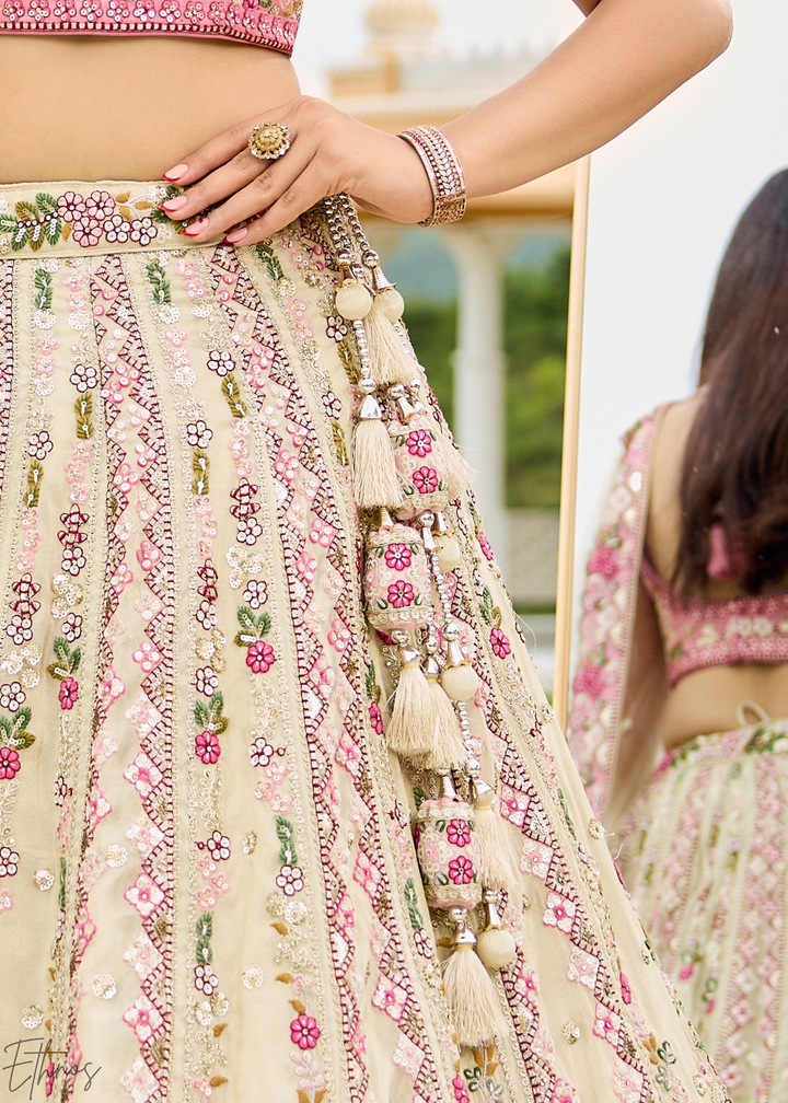Orchid Petal Gilded Meadow Tissue Lehenga