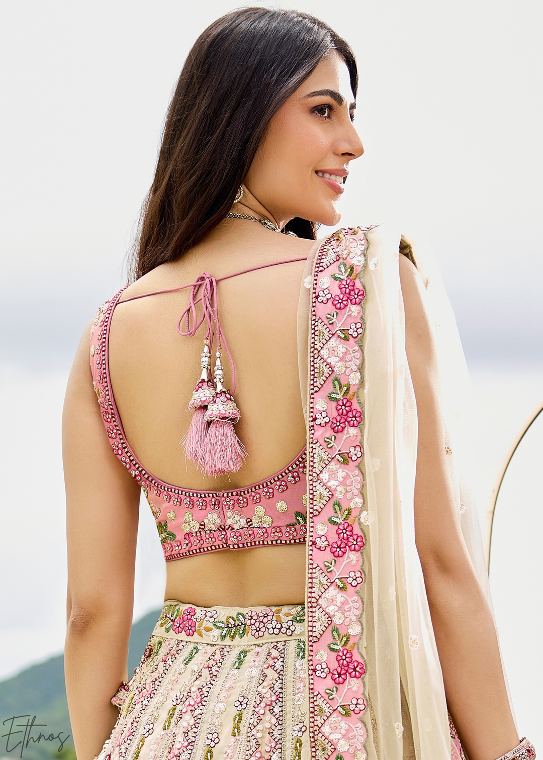 Orchid Petal Gilded Meadow Tissue Lehenga