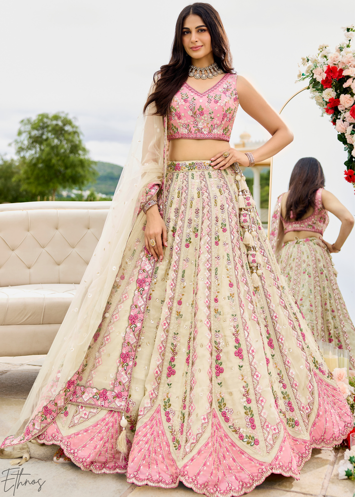 Orchid Petal Gilded Meadow Tissue Lehenga