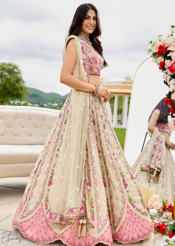 Orchid Petal Gilded Meadow Tissue Lehenga