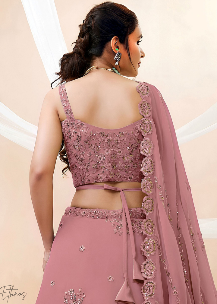 Orchid Petal Raised Rosette Georgette Lehenga Choli