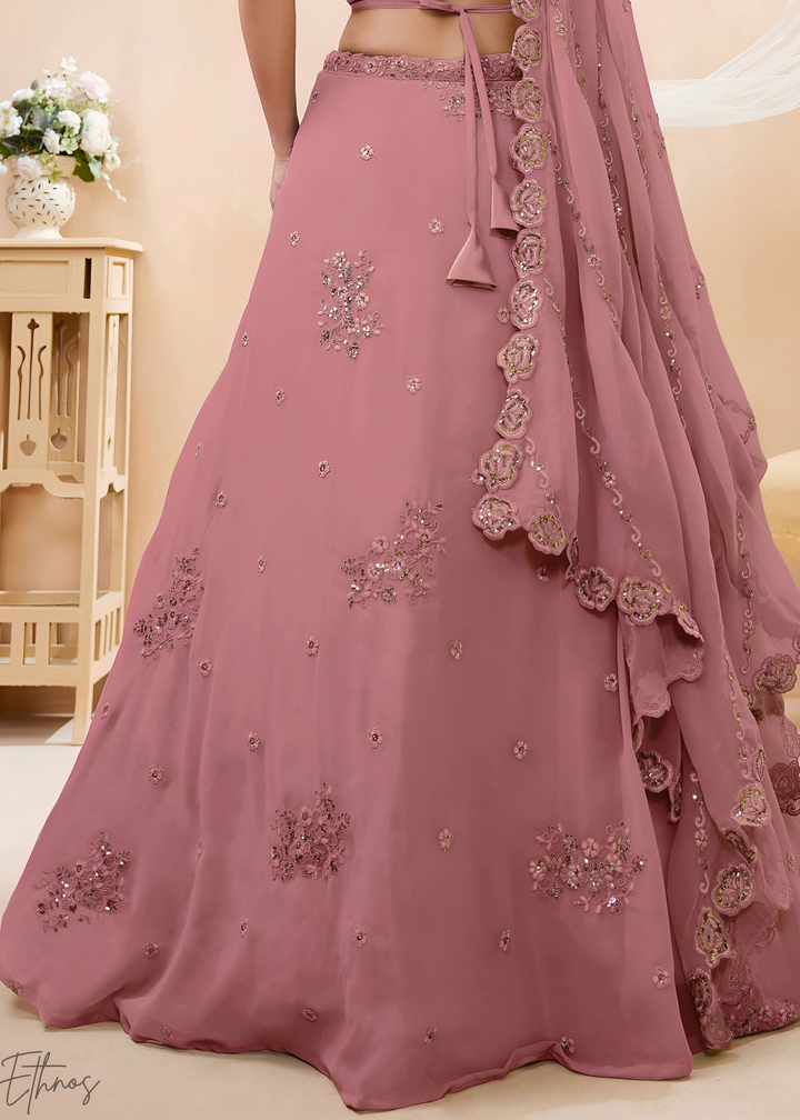 Orchid Petal Raised Rosette Georgette Lehenga Choli