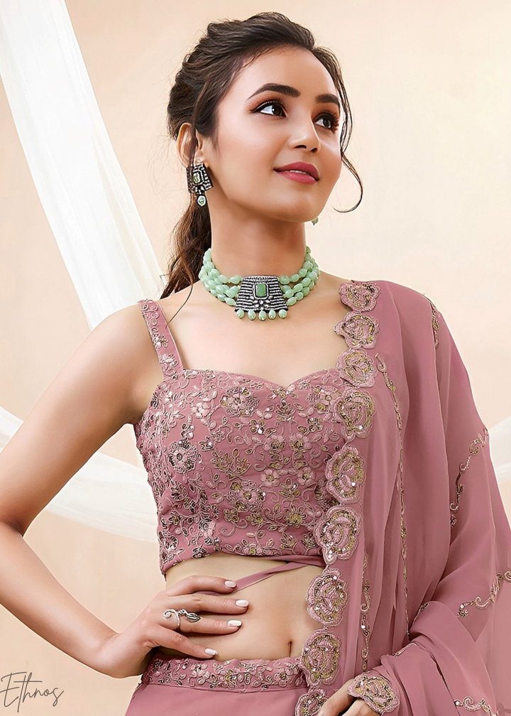 Orchid Petal Raised Rosette Georgette Lehenga Choli