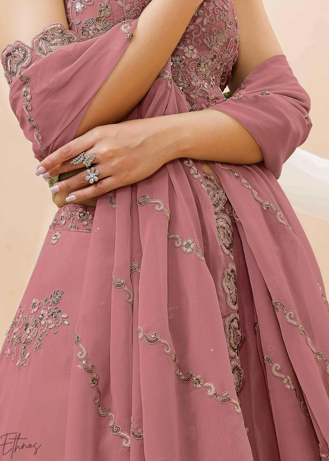 Orchid Petal Raised Rosette Georgette Lehenga Choli