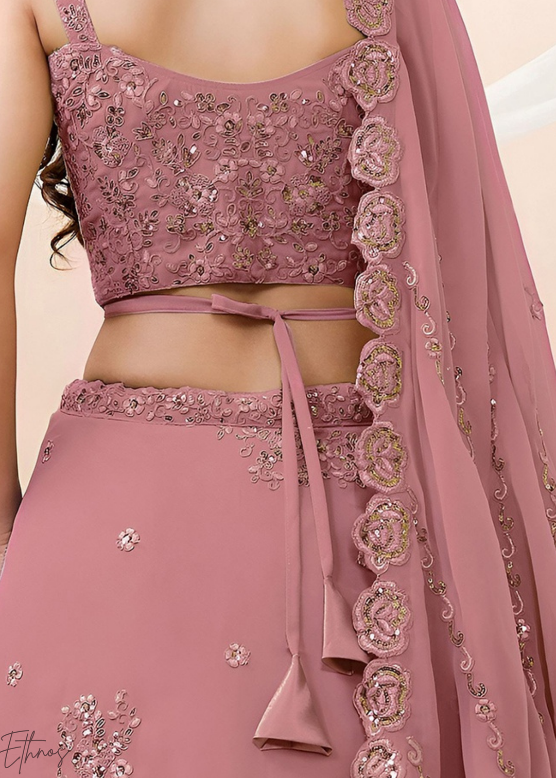 Orchid Petal Raised Rosette Georgette Lehenga Choli