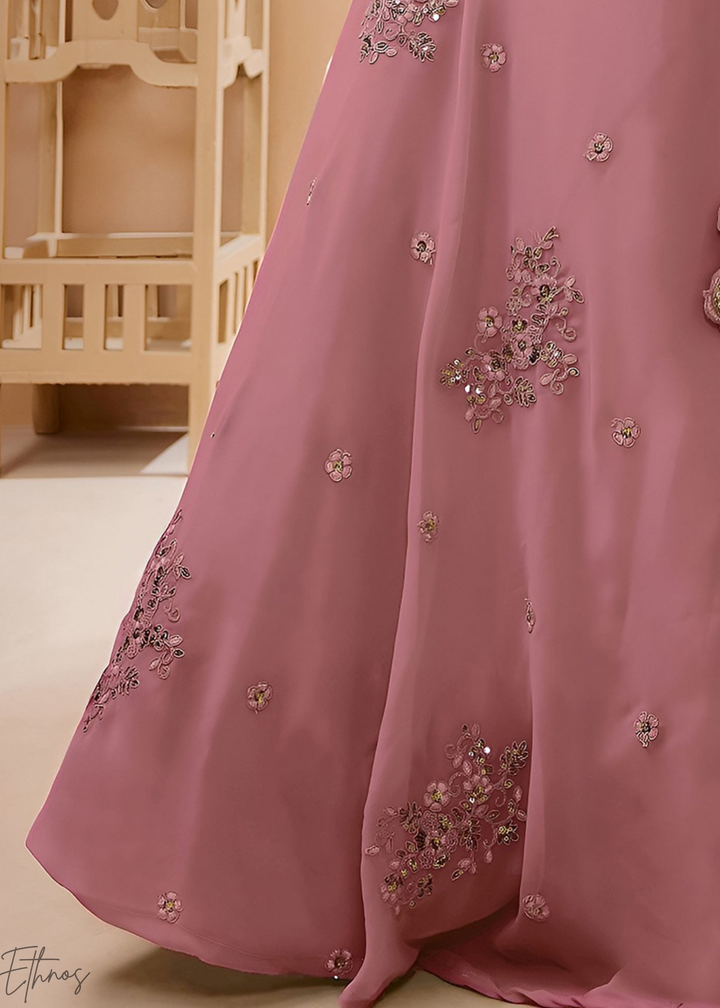 Orchid Petal Raised Rosette Georgette Lehenga Choli