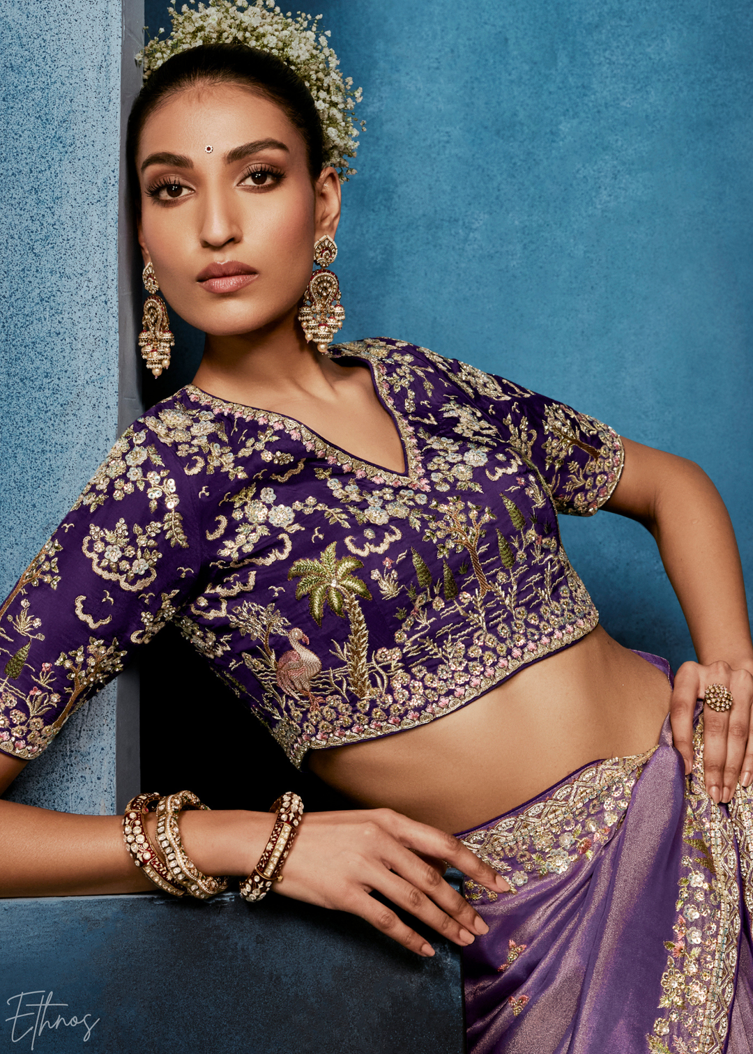 Orchid Petal Tambour Embroidered Border Tissue Saree