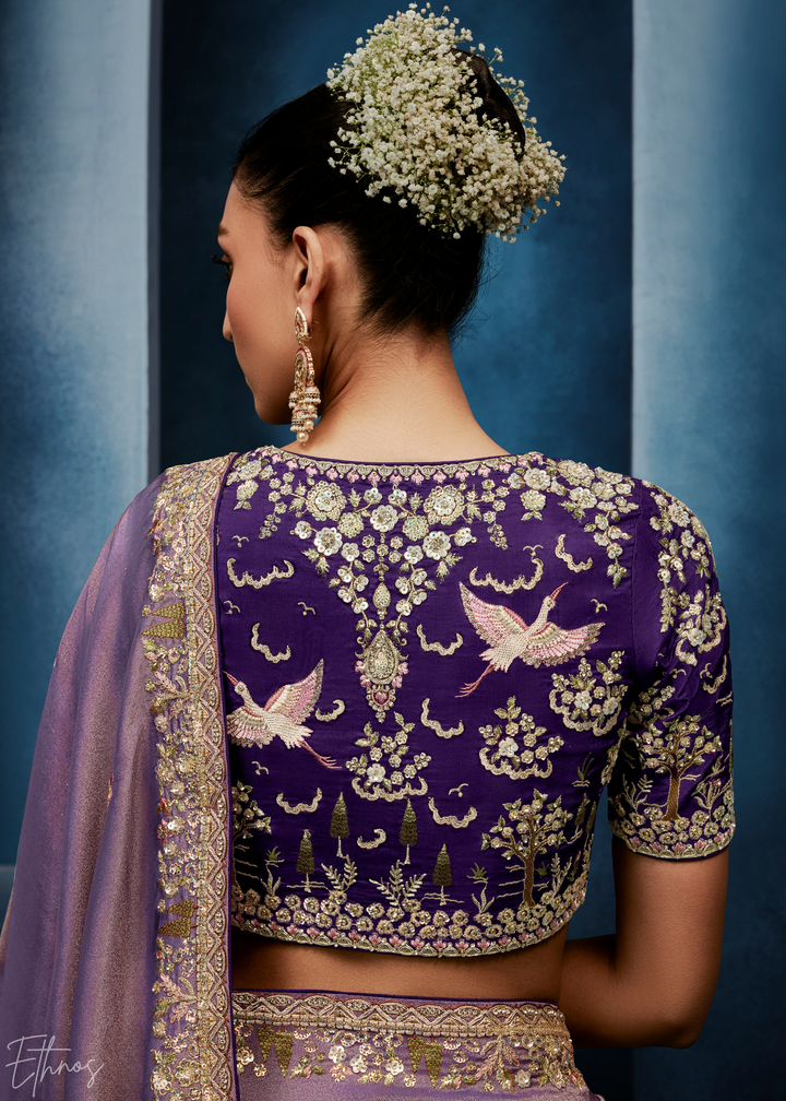 Orchid Petal Tambour Embroidered Border Tissue Saree