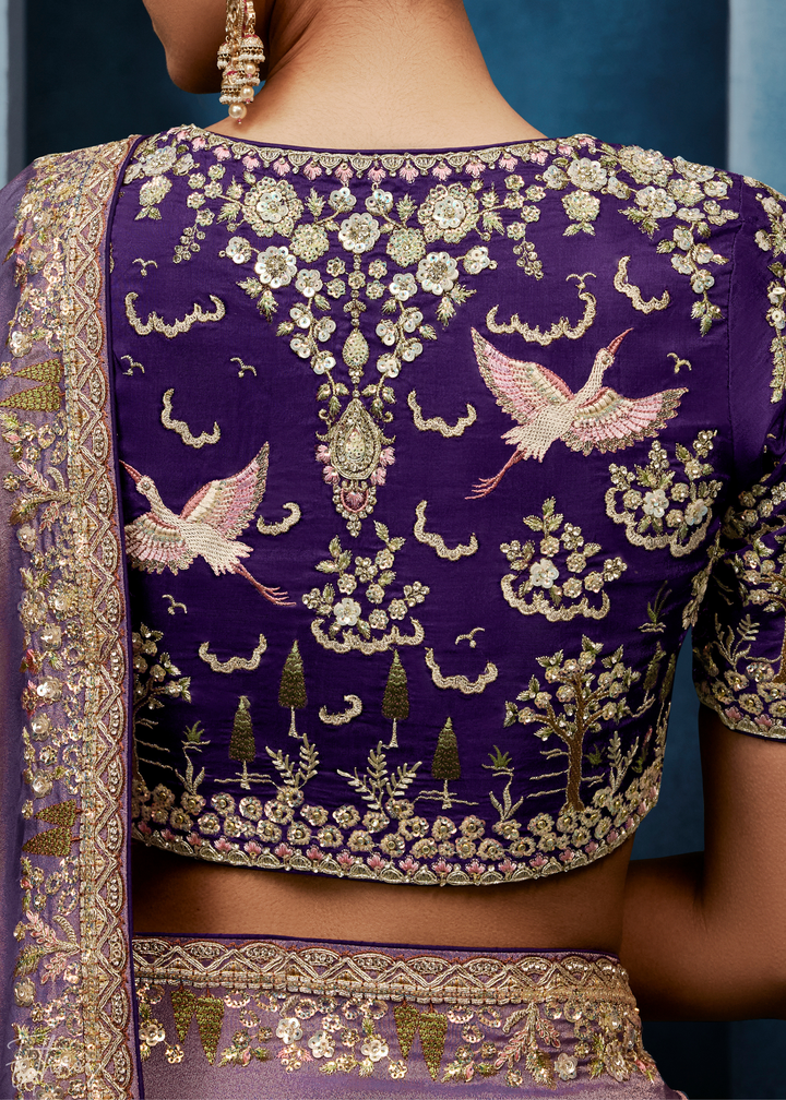 Orchid Petal Tambour Embroidered Border Tissue Saree
