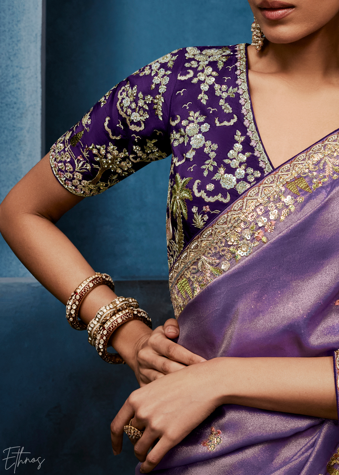 Orchid Petal Tambour Embroidered Border Tissue Saree