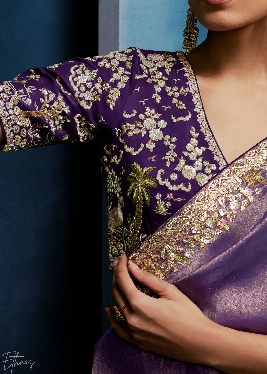 Orchid Petal Tambour Embroidered Border Tissue Saree