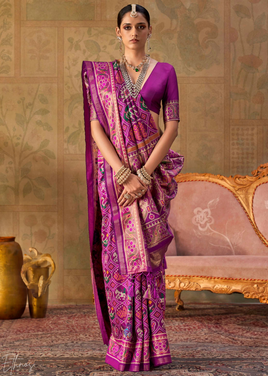 Orchid Pink Ashwa Patola Silk Saree