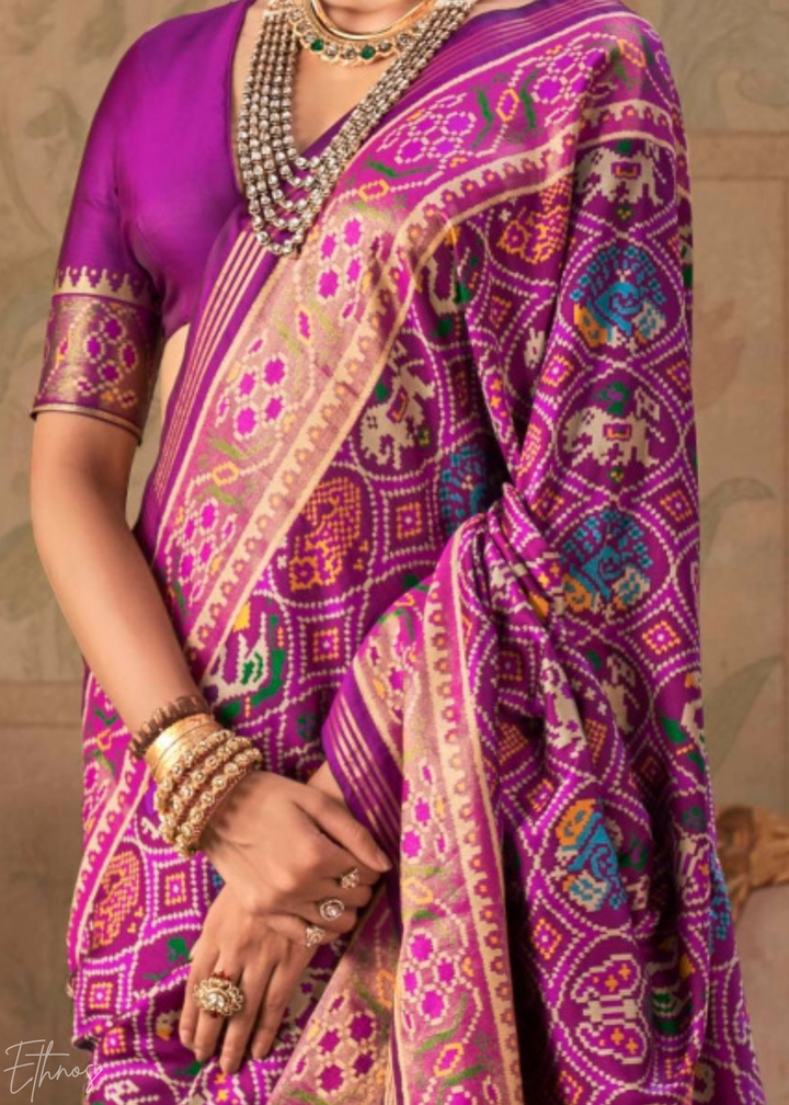 Orchid Pink Ashwa Patola Silk Saree