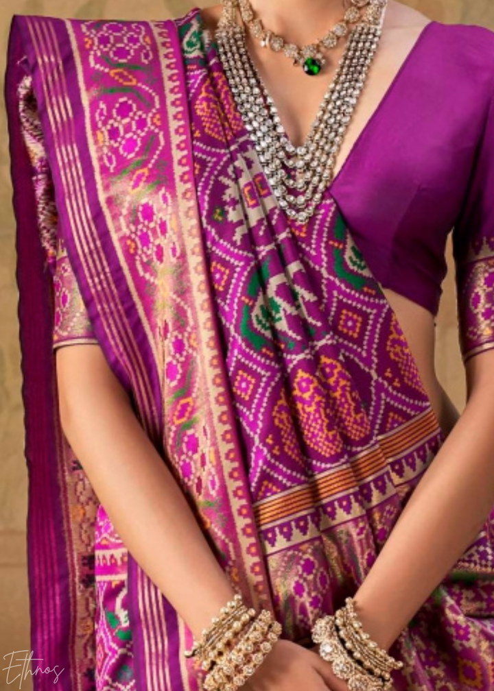 Orchid Pink Ashwa Patola Silk Saree