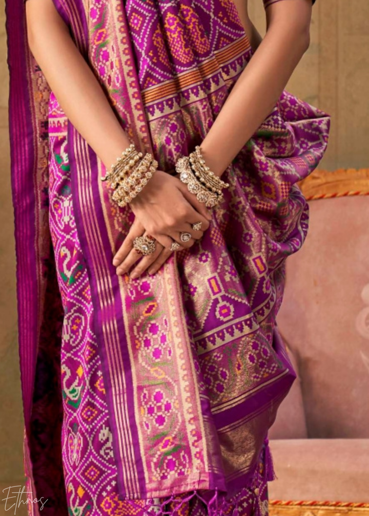 Orchid Pink Ashwa Patola Silk Saree