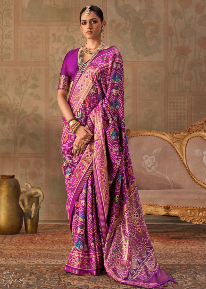 Orchid Pink Ashwa Patola Silk Saree