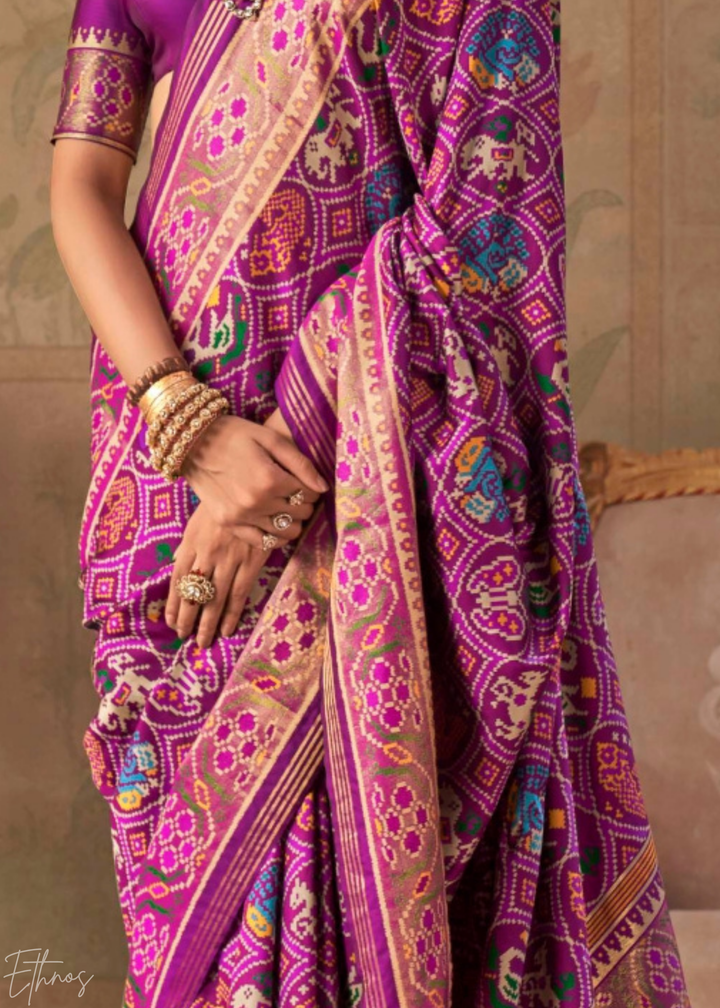 Orchid Pink Ashwa Patola Silk Saree