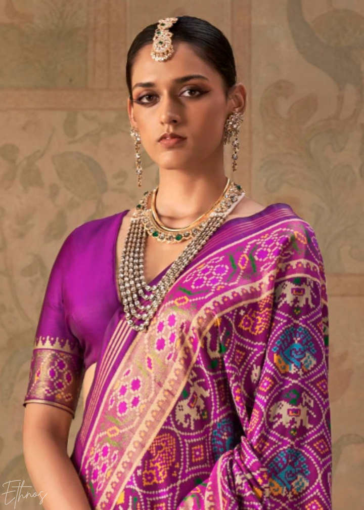 Orchid Pink Ashwa Patola Silk Saree