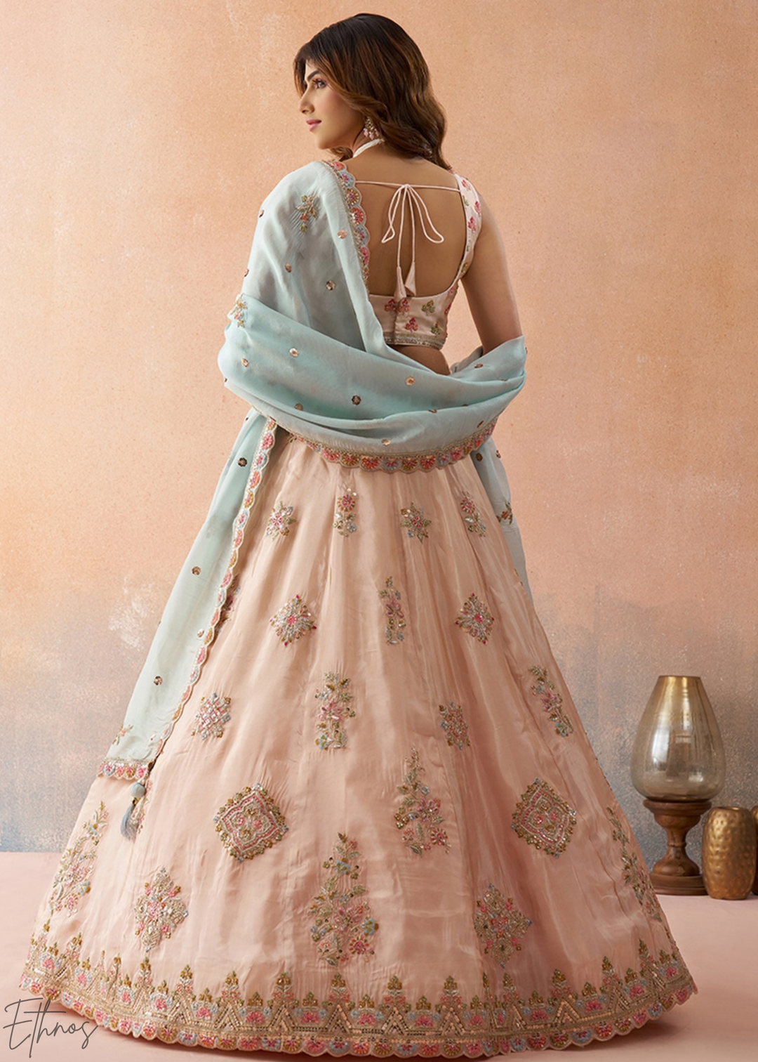 Orchid Pink Artisan Flora Medallion Tissue Lehenga