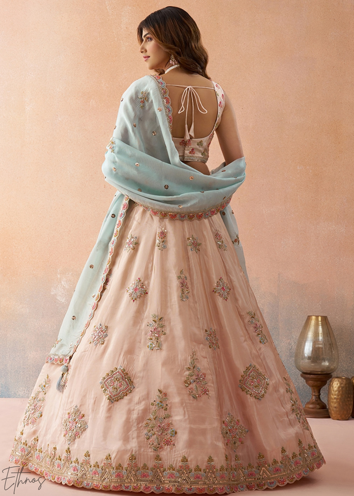 Orchid Pink Artisan Flora Medallion Tissue Lehenga