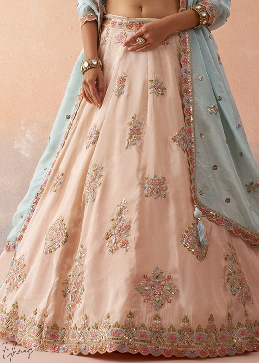 Orchid Pink Artisan Flora Medallion Tissue Lehenga