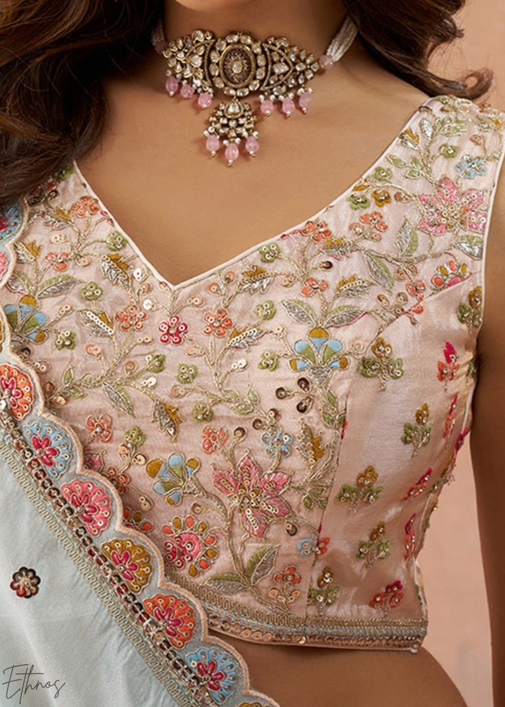 Orchid Pink Artisan Flora Medallion Tissue Lehenga