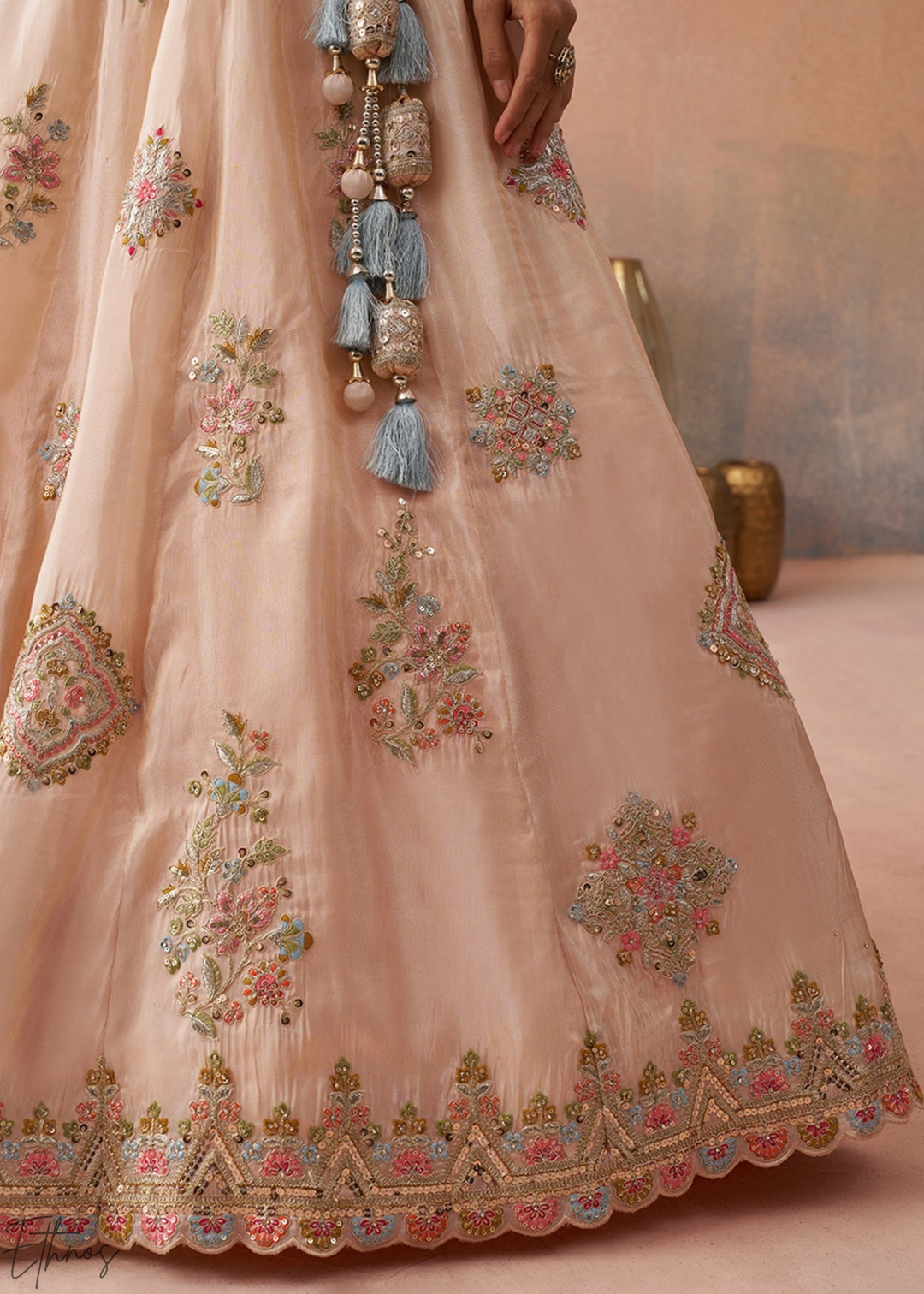 Orchid Pink Artisan Flora Medallion Tissue Lehenga