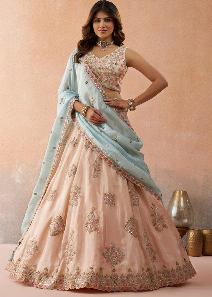 Orchid Pink Artisan Flora Medallion Tissue Lehenga