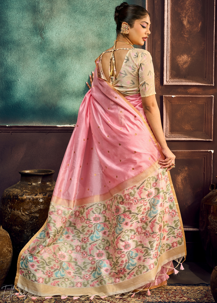 Orchid Pink Artisan Phulkari Weave Silk Saree