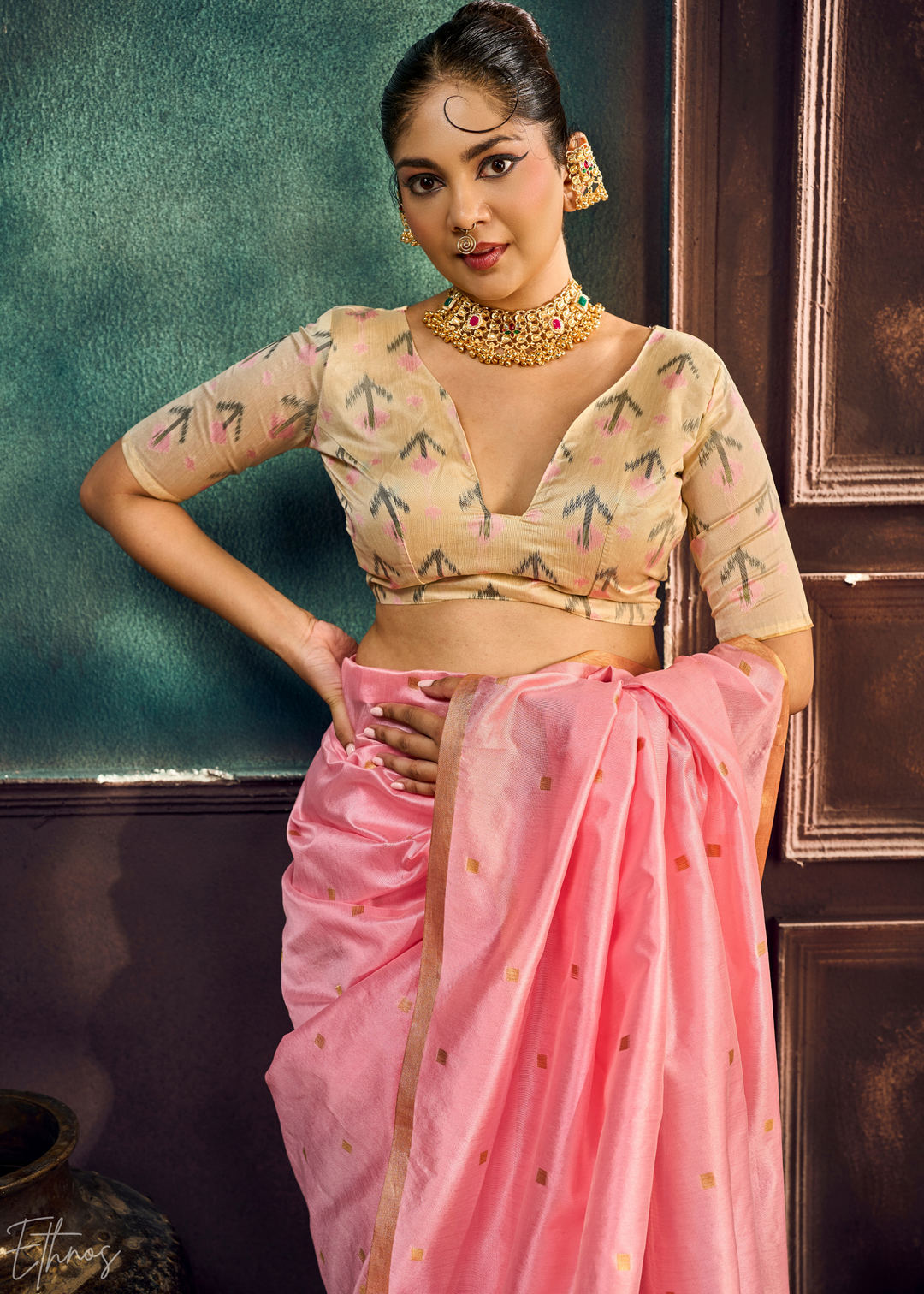 Orchid Pink Artisan Phulkari Weave Silk Saree