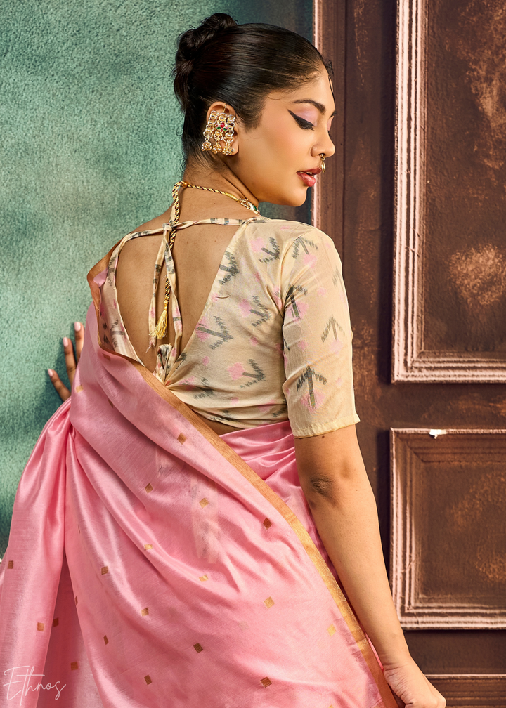 Orchid Pink Artisan Phulkari Weave Silk Saree