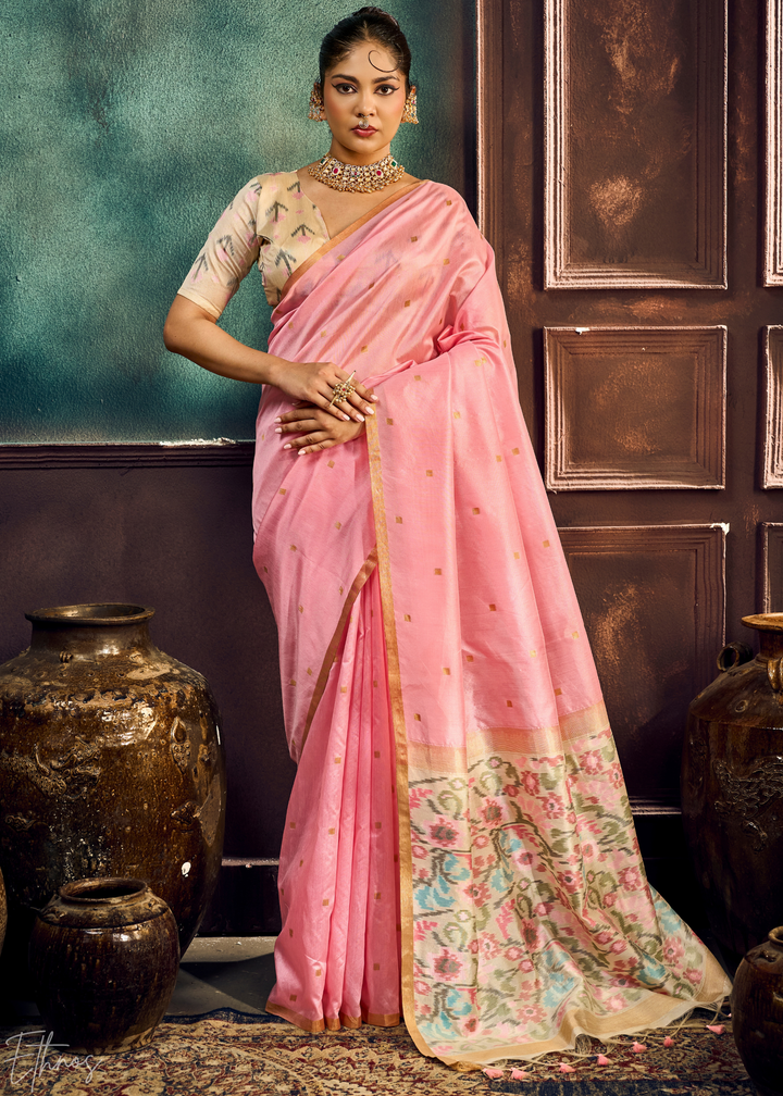 Orchid Pink Artisan Phulkari Weave Silk Saree