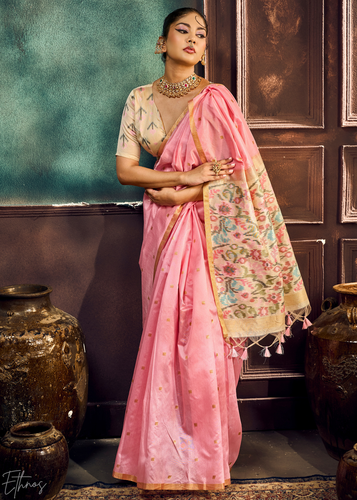 Orchid Pink Artisan Phulkari Weave Silk Saree