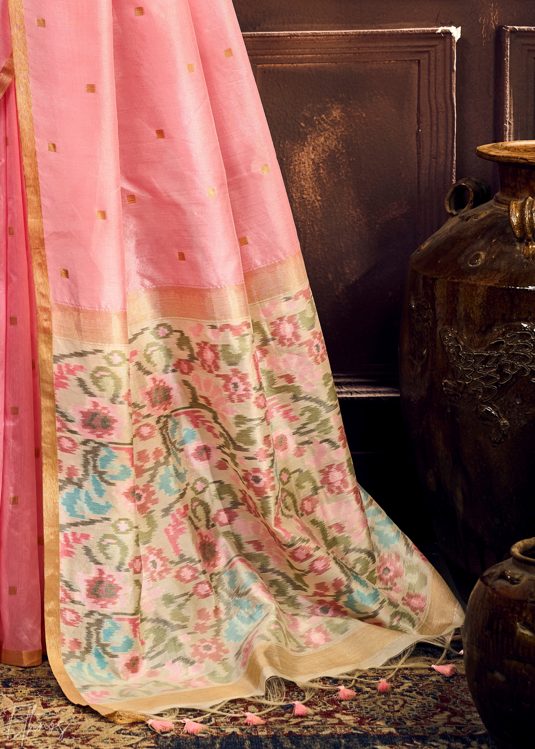 Orchid Pink Artisan Phulkari Weave Silk Saree