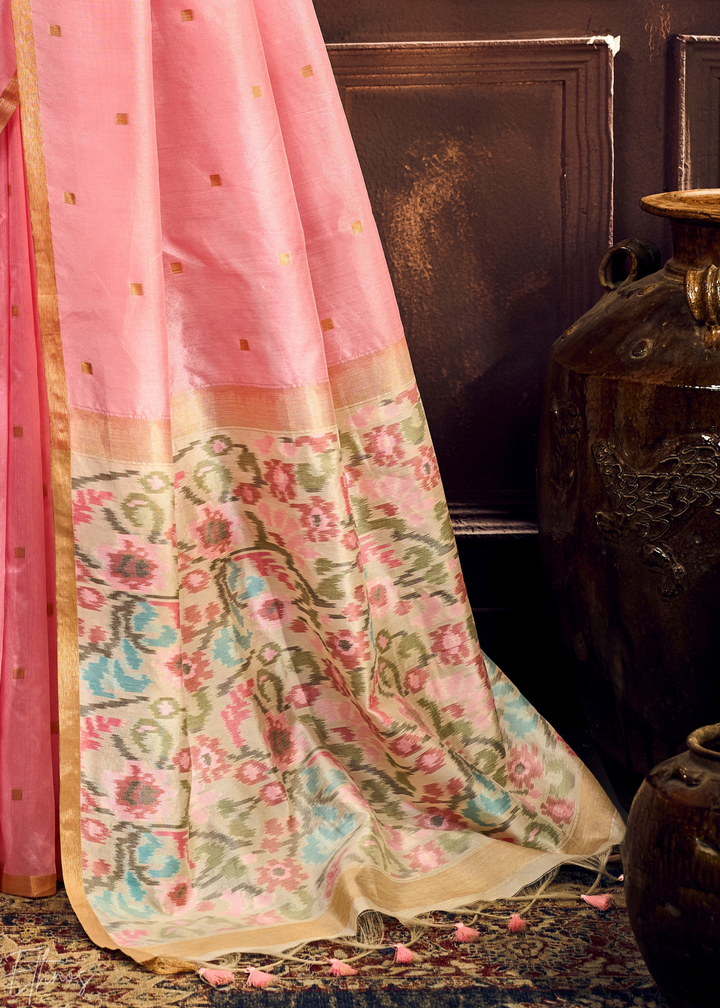 Orchid Pink Artisan Phulkari Weave Silk Saree
