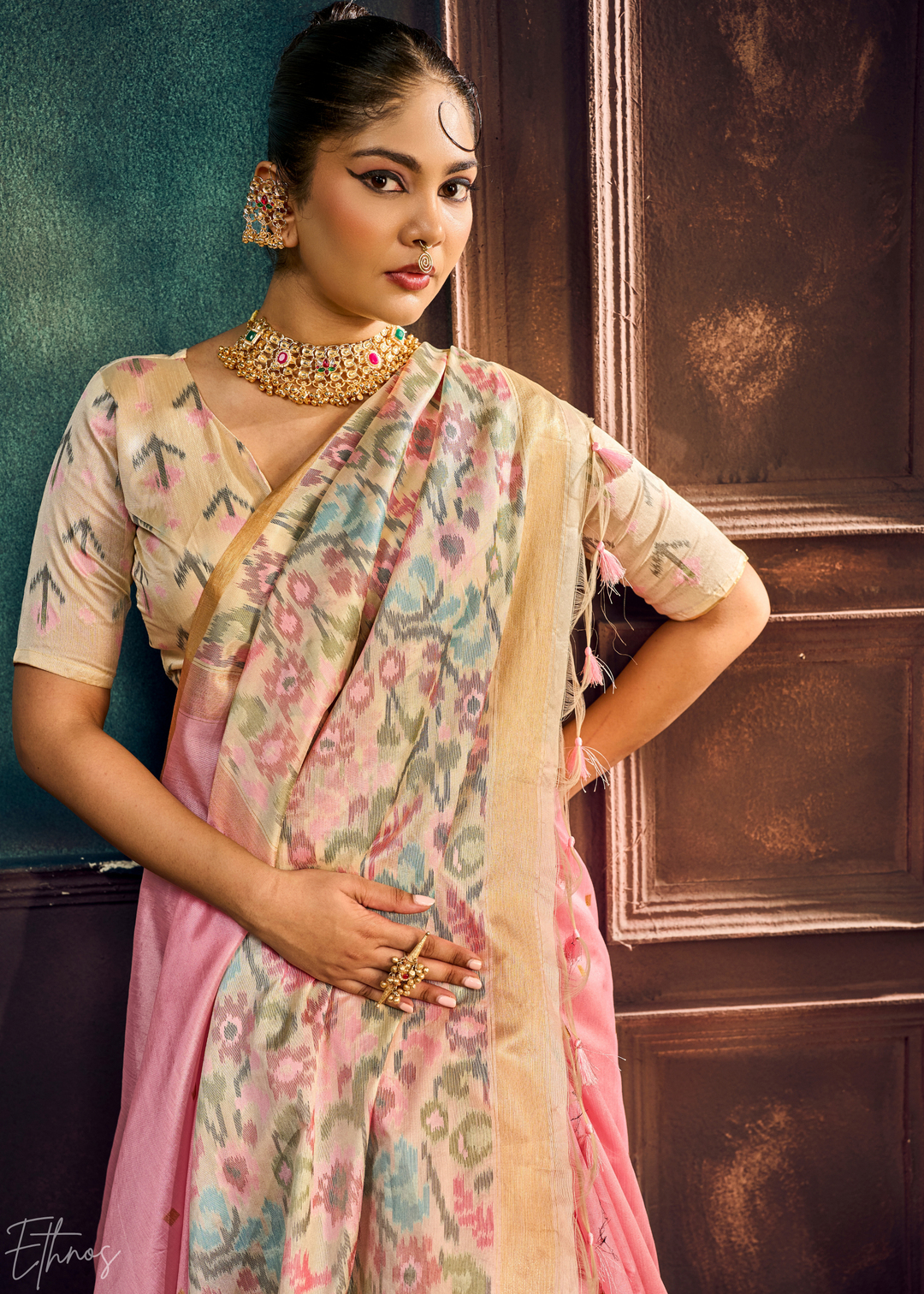 Orchid Pink Artisan Phulkari Weave Silk Saree
