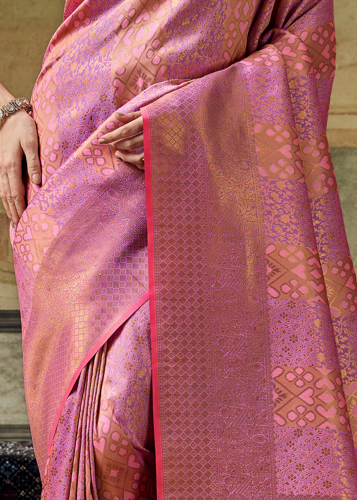 Orchid Pink Traditional Brocade Handloom Silk Saree