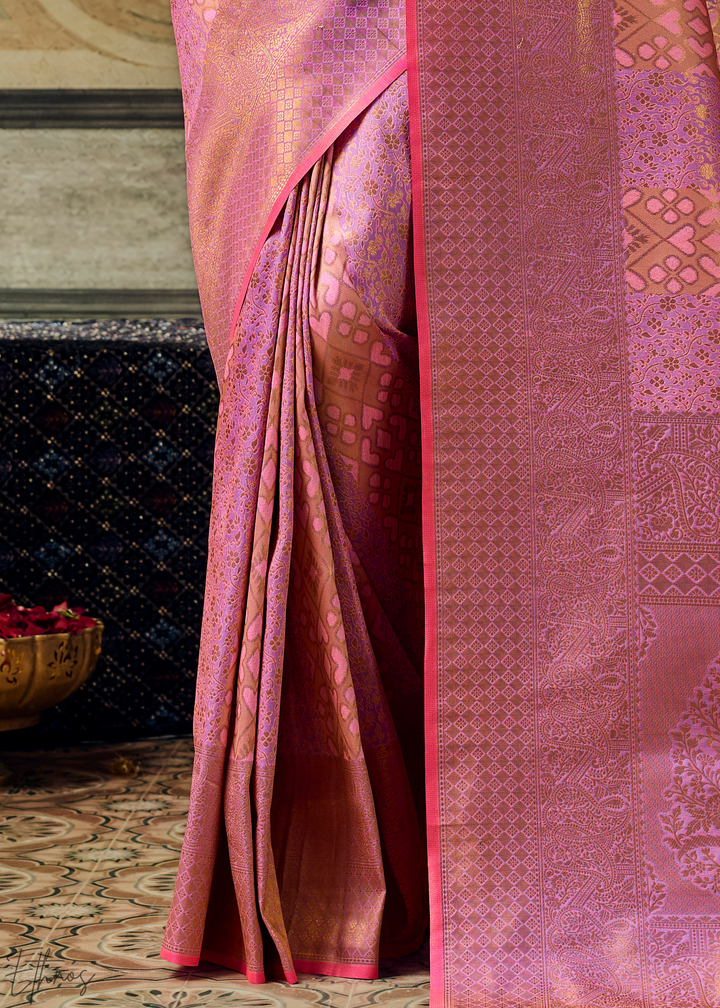Orchid Pink Traditional Brocade Handloom Silk Saree