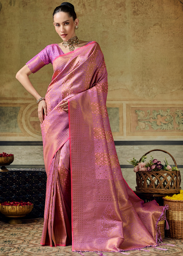 Orchid Pink Traditional Brocade Handloom Silk Saree