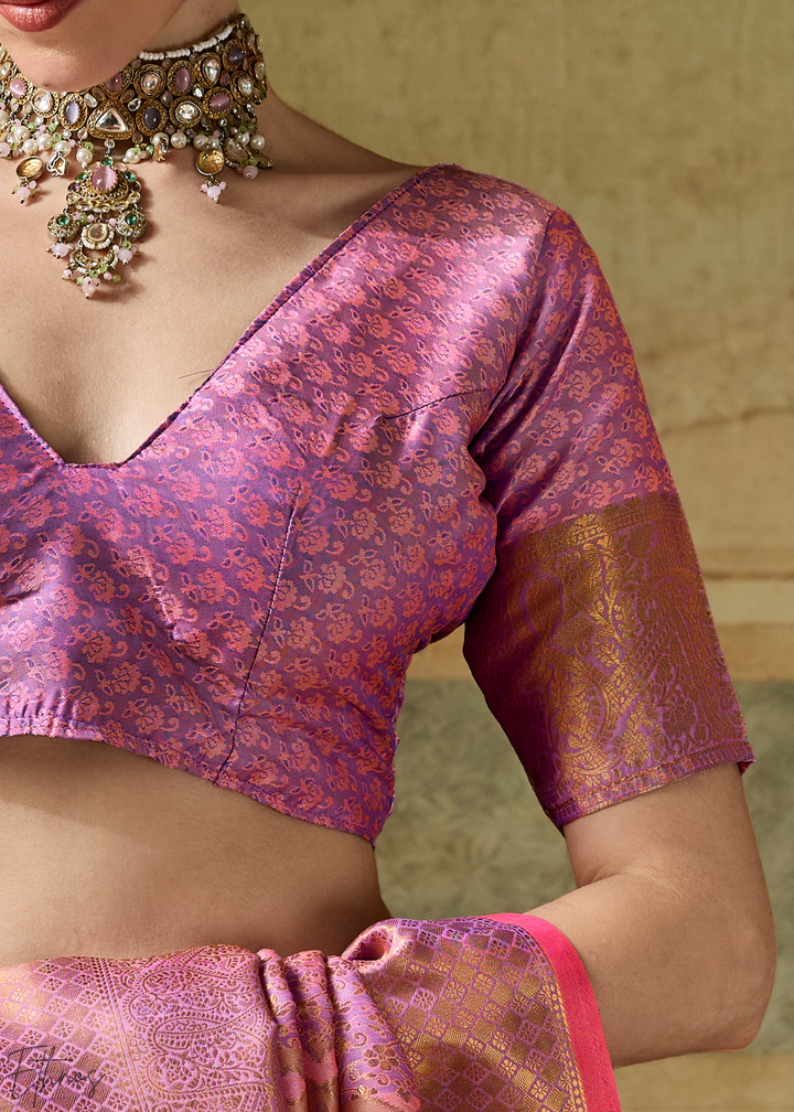 Orchid Pink Traditional Brocade Handloom Silk Saree