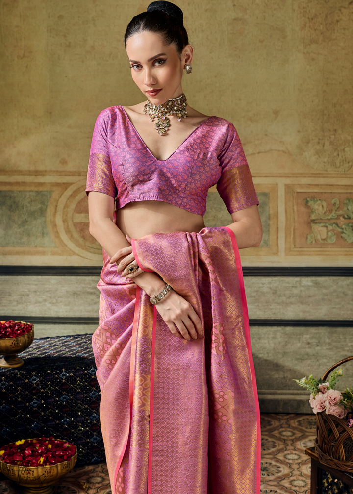 Orchid Pink Traditional Brocade Handloom Silk Saree