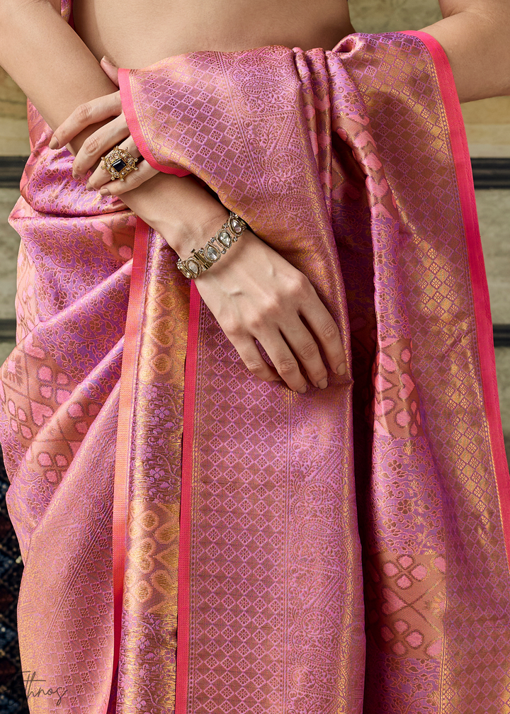 Orchid Pink Traditional Brocade Handloom Silk Saree