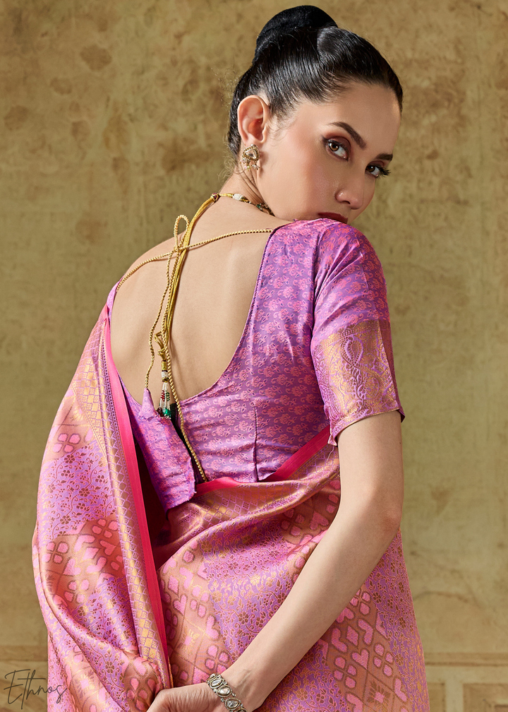 Orchid Pink Traditional Brocade Handloom Silk Saree