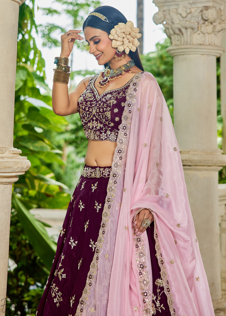 Orchid Plum Radiant Blossom Organza Lehenga