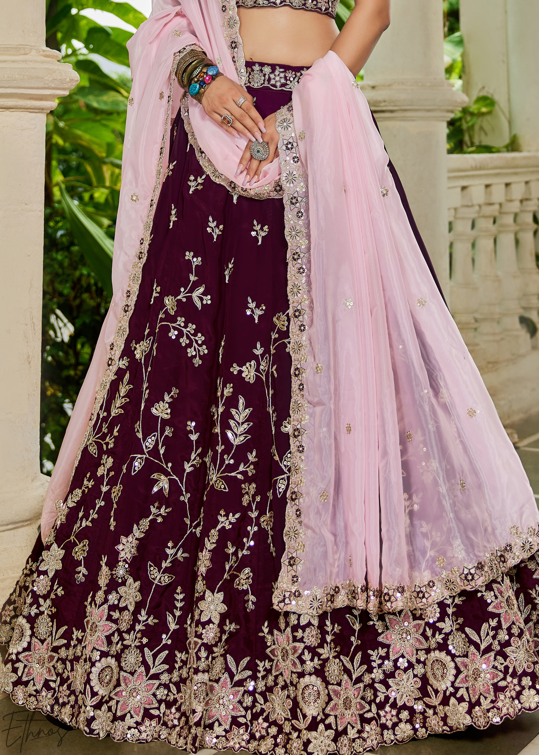 Orchid Plum Radiant Blossom Organza Lehenga
