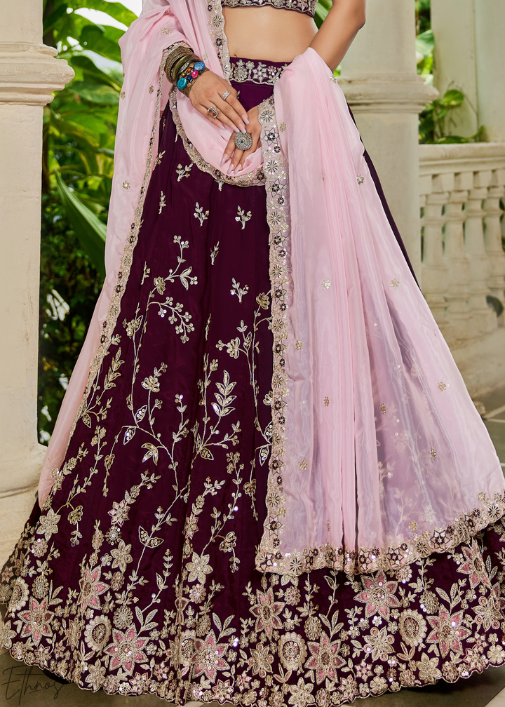 Orchid Plum Radiant Blossom Organza Lehenga