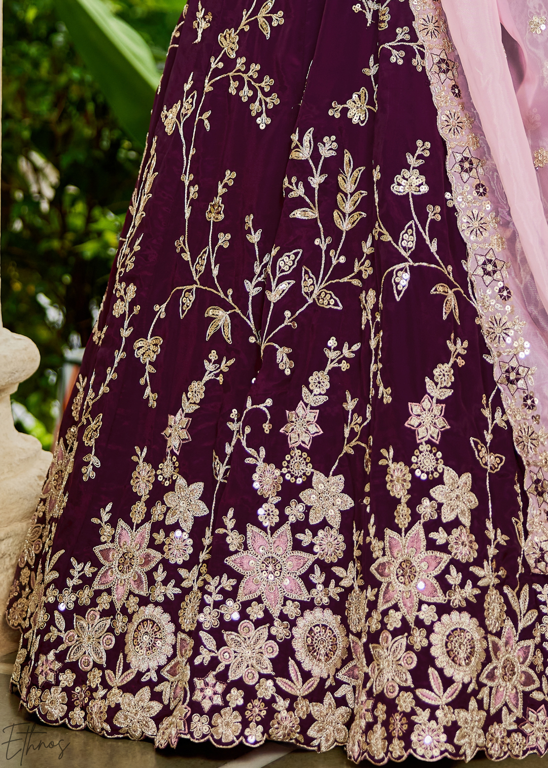 Orchid Plum Radiant Blossom Organza Lehenga