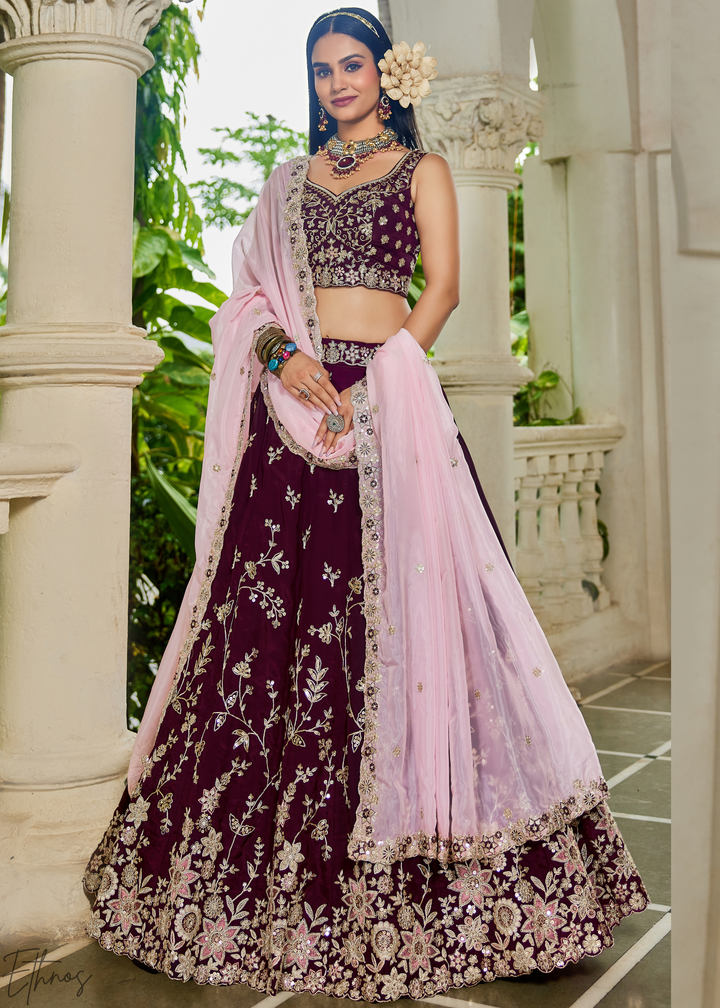 Orchid Plum Radiant Blossom Organza Lehenga
