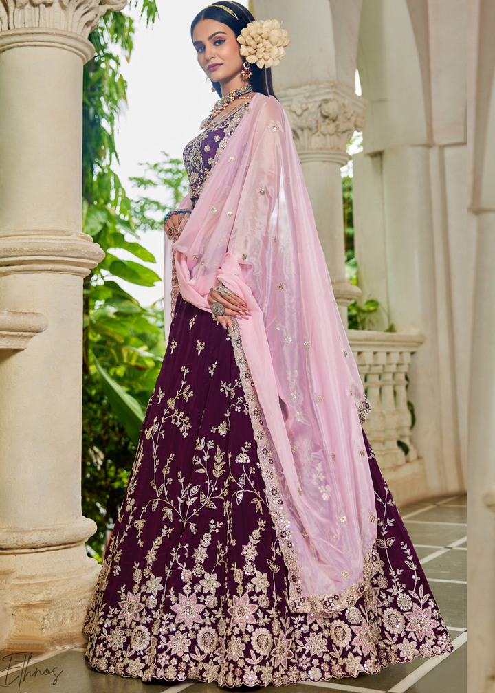 Orchid Plum Radiant Blossom Organza Lehenga